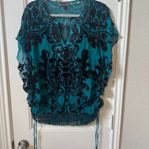 Hale Bob Blue Dolman Sleeve Graphic Blouse - Picture 6 of 8